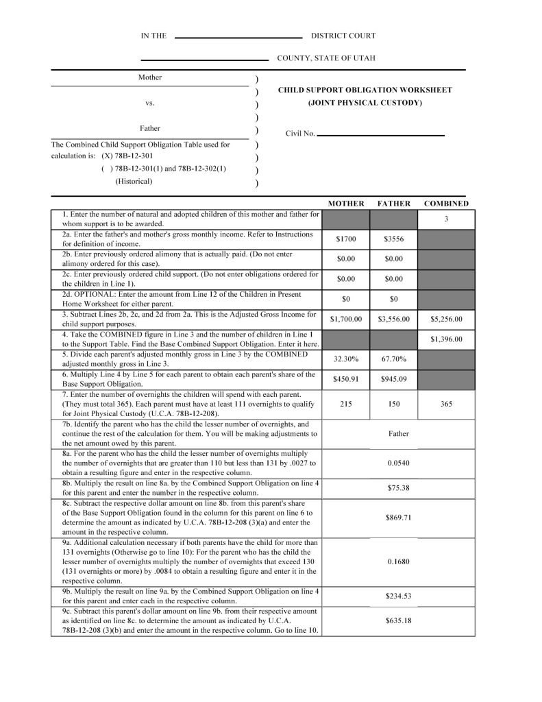 How Much Alimony? - Divorce Utah Utah Child Support Worksheet